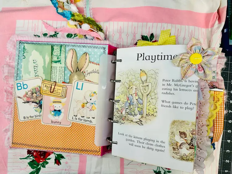 Handmade Easter Junk Journal – Vintage Bunny Cover – Memory Book, Planner, Spring Journal – 86 Pages