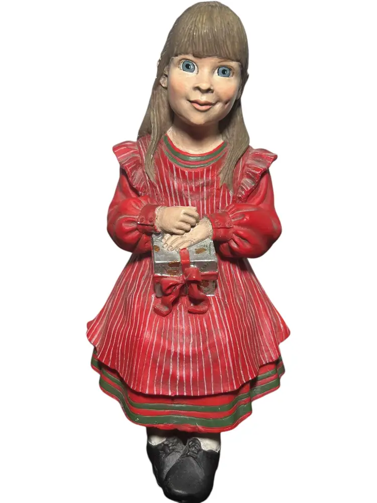 VTG Candy Designs Norway Carl Larsson Shelf Sitter Girl w/Gift Christmas Dress