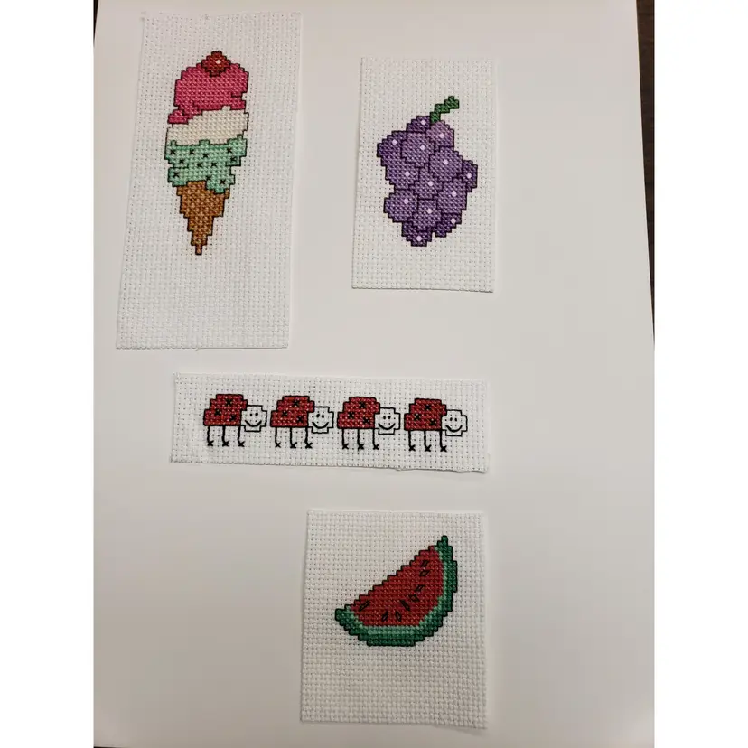 Lot Of 4 Picnic Themed Cross-stitched Pieces