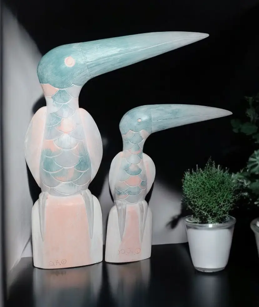 Lightweight Wood Handmade Tropical Bird Sculpture Figurine Signed Beach House