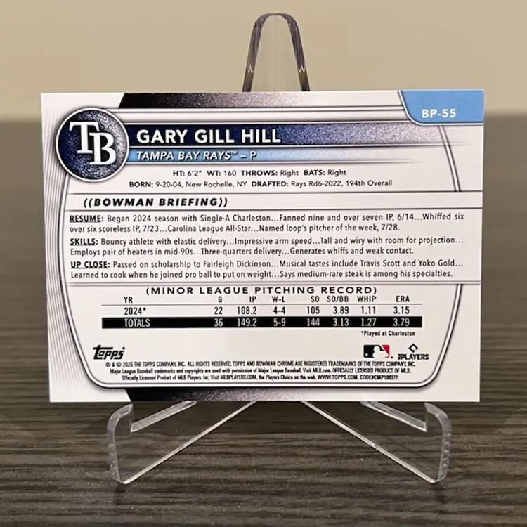 2025 Bowman Gary Gill Hill 65/75 1st Bowman Yellow Bandana Pattern Tampa Bay Rays