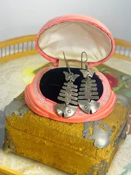 Sterling Silver Taxco Mexican Articulated Fish Earrings 1.5”