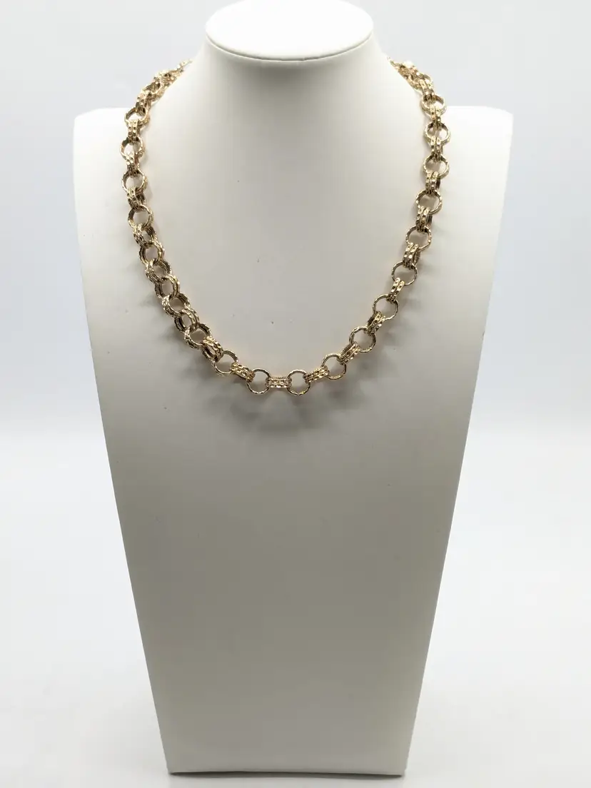 Vintage Gold Tone Textured Double Chain Link Necklace