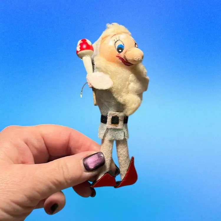 Vtg. Christmas Elf Ornament w/ Mushroom | 4”