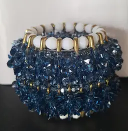 Vintage Navy Blue Beaded Safety Pin Votive Candle Holder