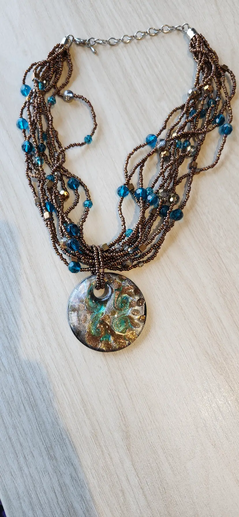 Multi Strand Necklace, With Bronze Colord Beads And Detachable Pendant