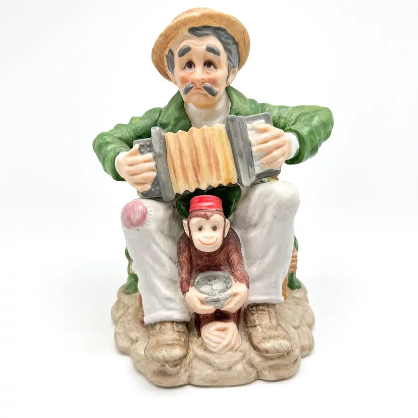 Vintage Lefton Figurine Man Accordion Monkey #GG1586 Ceramic Hand Painted Signed B25