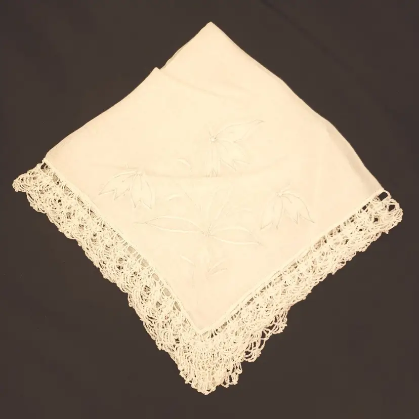 Handkerchief Crochet & Embroidered 13 1/2" sq. approximately unbranded Vintage 