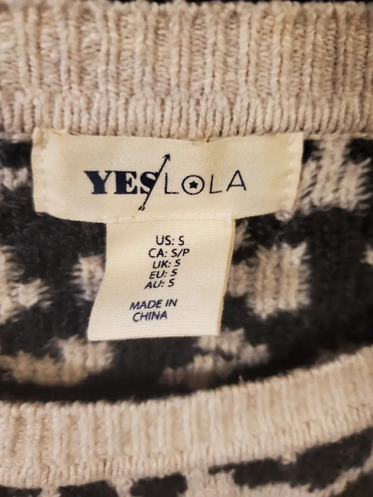 Yes Lola Beige Leopard Cheetah Long Sleeve Sweater Size Small Soft