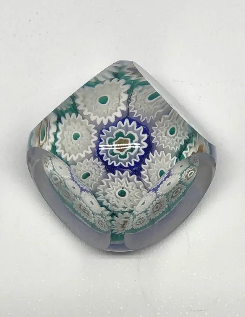 Murano Faceted Hand-Blown Millefiori Paperweight