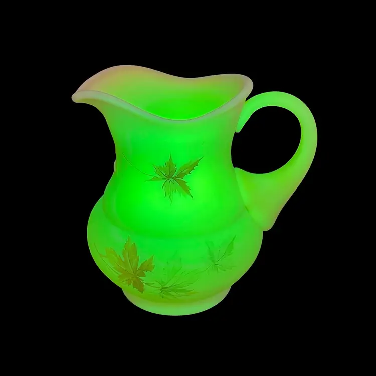 Fenton Autumn Leaf Hand Painted Burmese Custard Glass Vase Pitcher Creamer