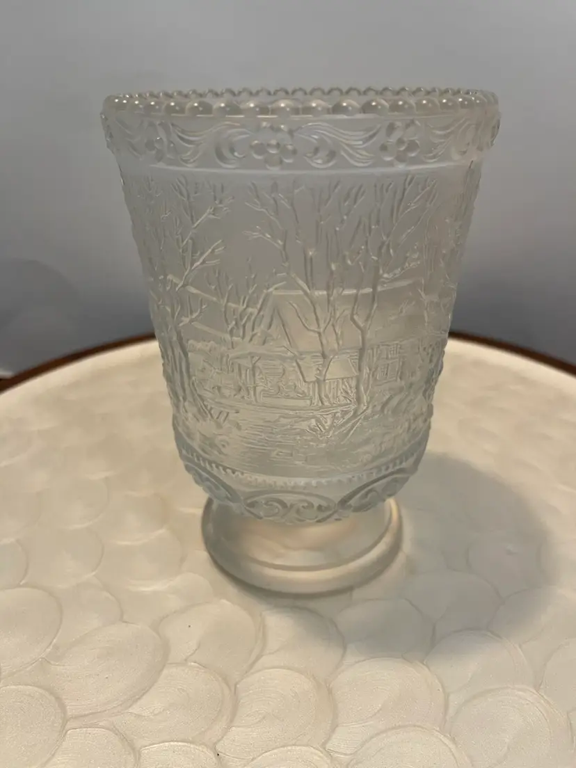 Fenton Clear Scene Currier & Ives Candle Holder Vase