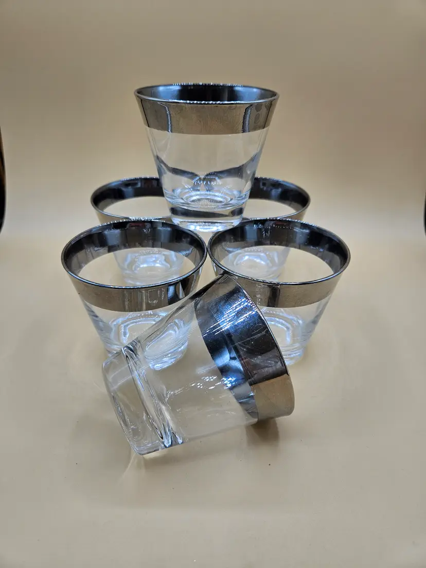 6 Dorothy Thorp Silver Banded 3.25"H Rocks, Cocktail Glasses
