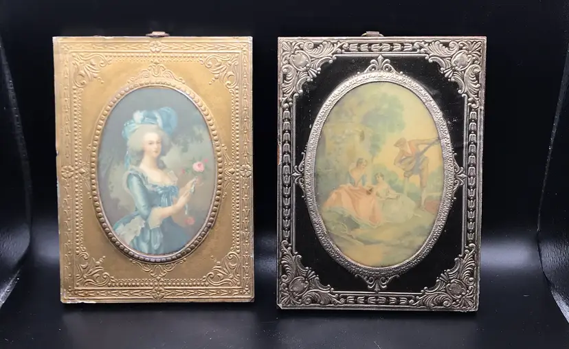 Set of two Victorian pictures - Embossed w/ Wood Back - 5.5" x 4"