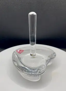Orrefors Swedish crystal heart shaped ring holder ring tree or trinket dish