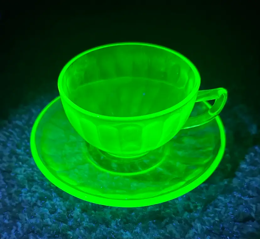 Very Glowy Federal Uranium Glass Cup And Saucer