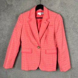 Boden Blazer Women’s 8P Coral Pink Plaid Cotton Tailored Jacket Fully Lined Classic Fit