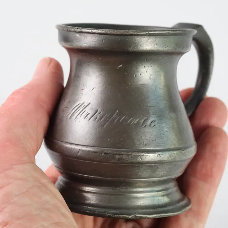 Antique English Pewter Gill Measure H G Makepeace Mark Crown SA VR 7