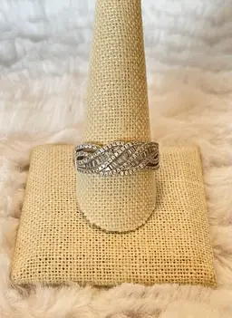 925 sterling silver braided band ring baguette and round-cut stones, size 11 JTV