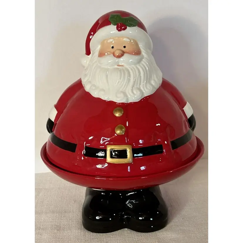 Christmas Hand Painted Santa Claus Two Piece Cookie Tray with Lid and Original Box ~ New In Box