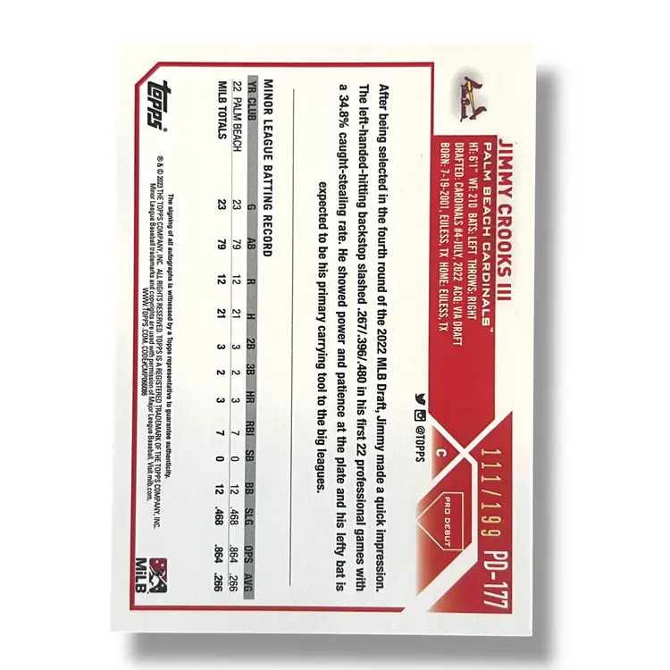 Jimmy Crooks III Auto 2023 Topps Pro Debut Sparkle Foil Auto 111/199