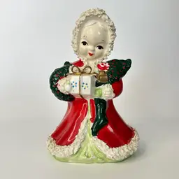 VTG 1950s NAPCO Christmas LARGE Shopper Girl w/ Gifts Planter Midcentury Kitsch