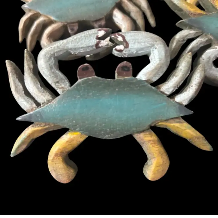 Napkin Rings - Wooden Blue Crabs - Set Of 8