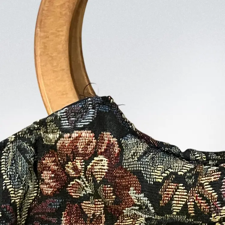 Vintage Tapestry Purse With Wooden Handles