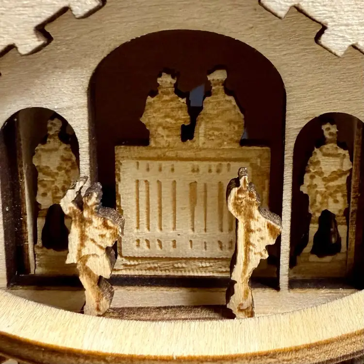 Ginger Cottages Clock Tower Christmas Village House Wood Ornament 2019 Insert a Standard Tree Light to the Base to Discover a Secret Scene  Inside The Cottage W/Box
5-3/4” T x 2-3/4” W