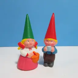 vintage Unieboek gnome couple boy and girl figure 1980 man drinking coffee woman with basket pair lot