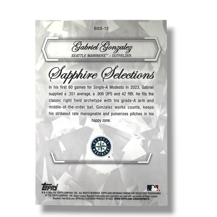 Gabriel Gonzalez Sapphire Selections SP Case Hit 2023 Bowman Chrome Sapphire