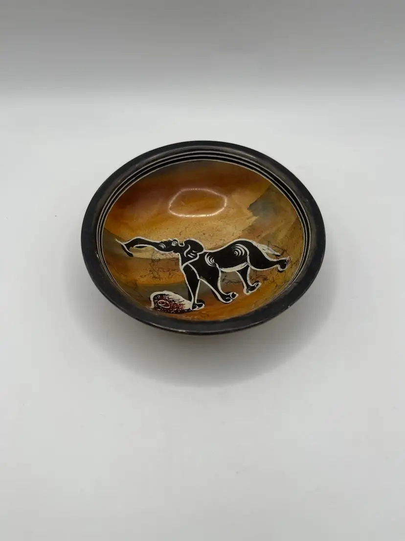 Handcrafted African Soapstone Bowl Elephant Design Kenya Trinket Dish