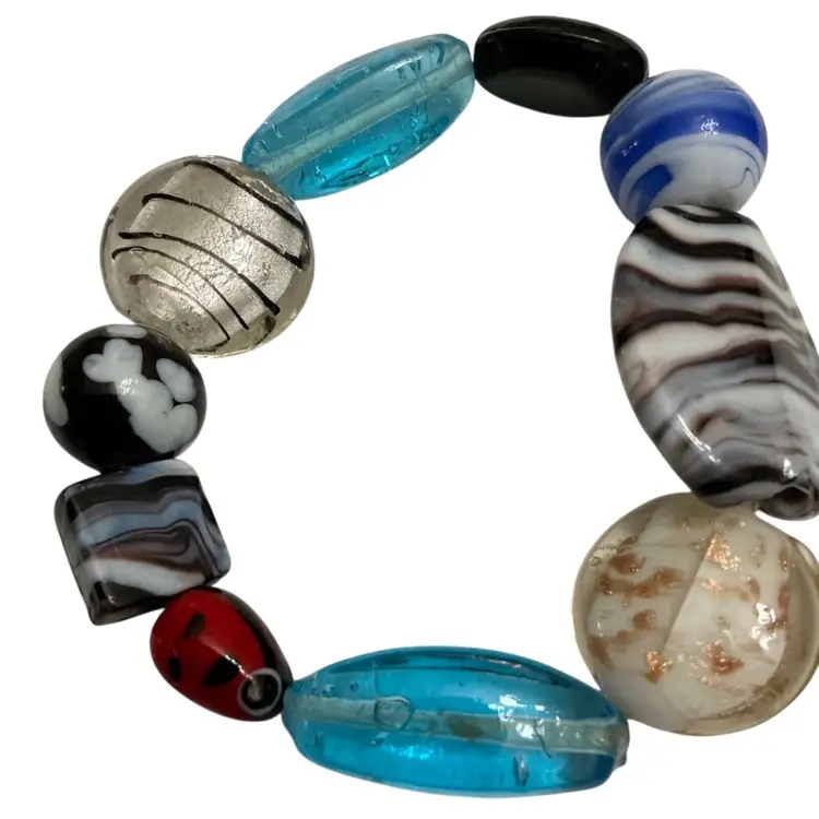 Stretch Stone And Plastic Ladybug Bracelet 3”