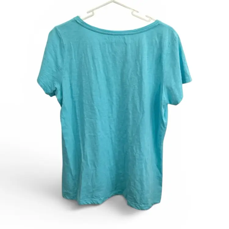 St Johns Bay Women's L Turquoise Short Sleeve Round Neck With Beading