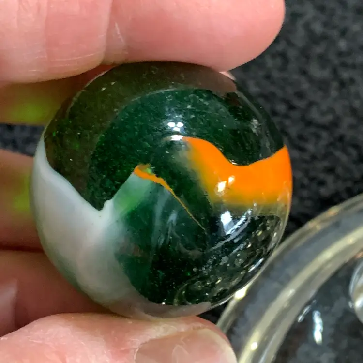 Clear Green w/Orange & White Swirl Glass Marble 1 1/4-Inch #4