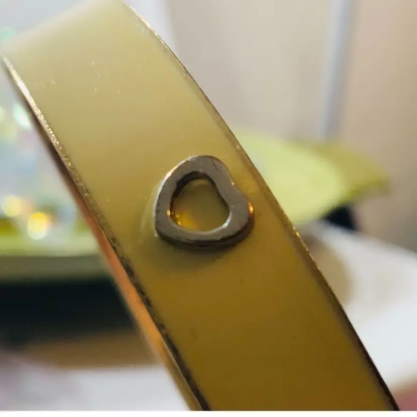 Sparkly Shinny  Vintage Costume Jewelry Bangle Or Bracelet Creamy White Color With Gold Tone Hearts