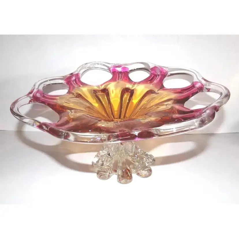 Czech Bohemia Chřibská, Josef Hospodka Art Glass Open Edge Centerpiece Bowl RARE