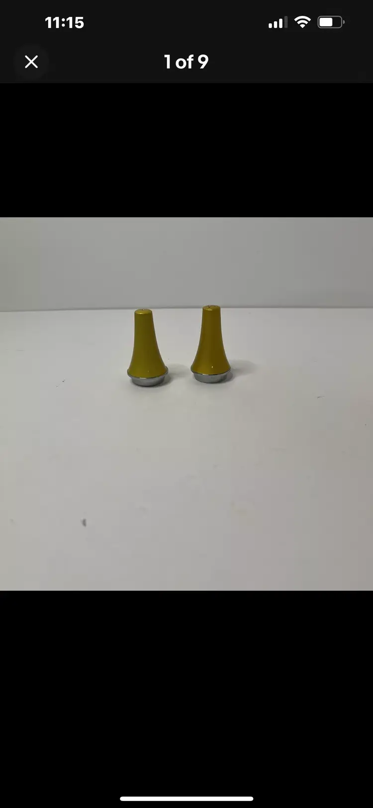 Vintage Emalox Norway Mid Century Modern Mustard Pair of Salt & Pepper Shakers