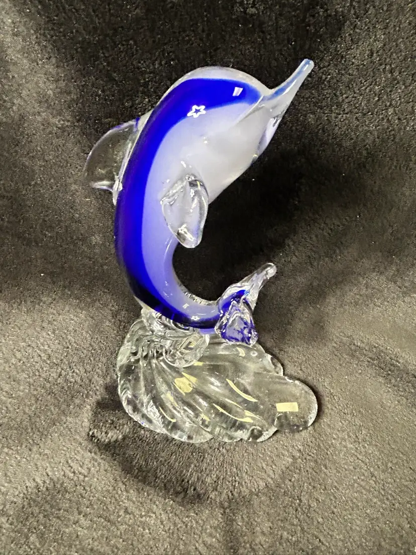 Vintage Lefton Clear W/ Blue Glass Dolphin
