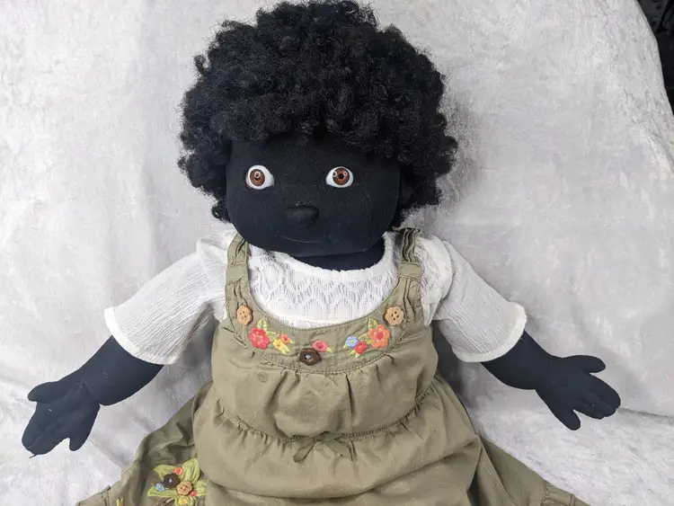 Primitive Doll Bridie Virgin Islands Black Ethnic Folk Art handmade OOAK Signed 1988 22IN Life Like Hair Glass Eyes St Thomas