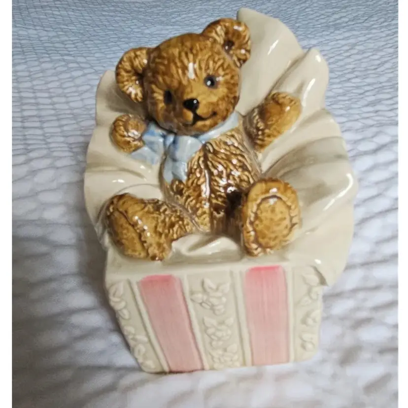 Vintage Gibson Otagiri Ceramic Teddy Bear Music Box Japan-WORKS!