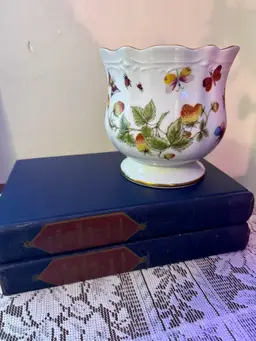 Vintage Ceramic Vase – Butterfly & Strawberry Garden Motif
