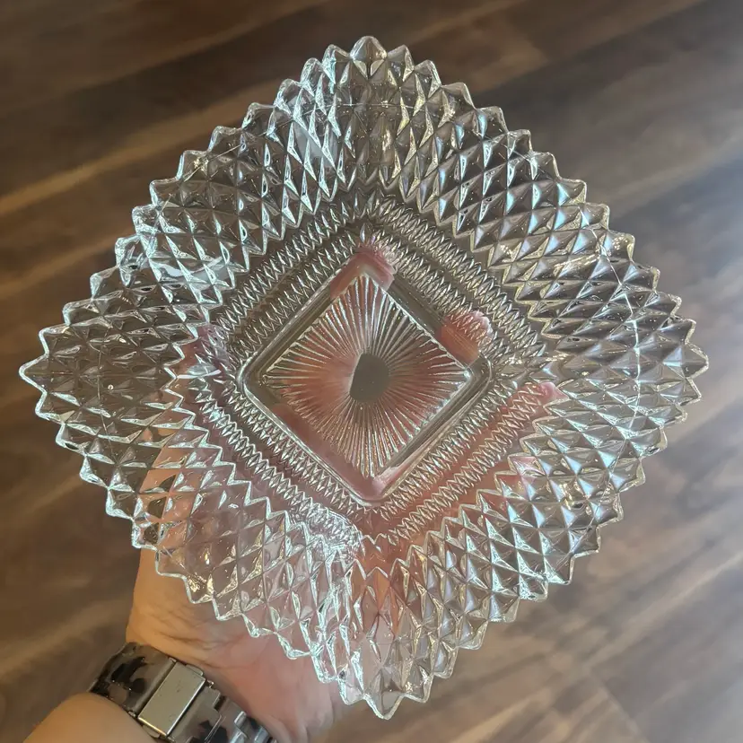 Vintage Indiana Glass Diamond Point Ruffled Dish Set