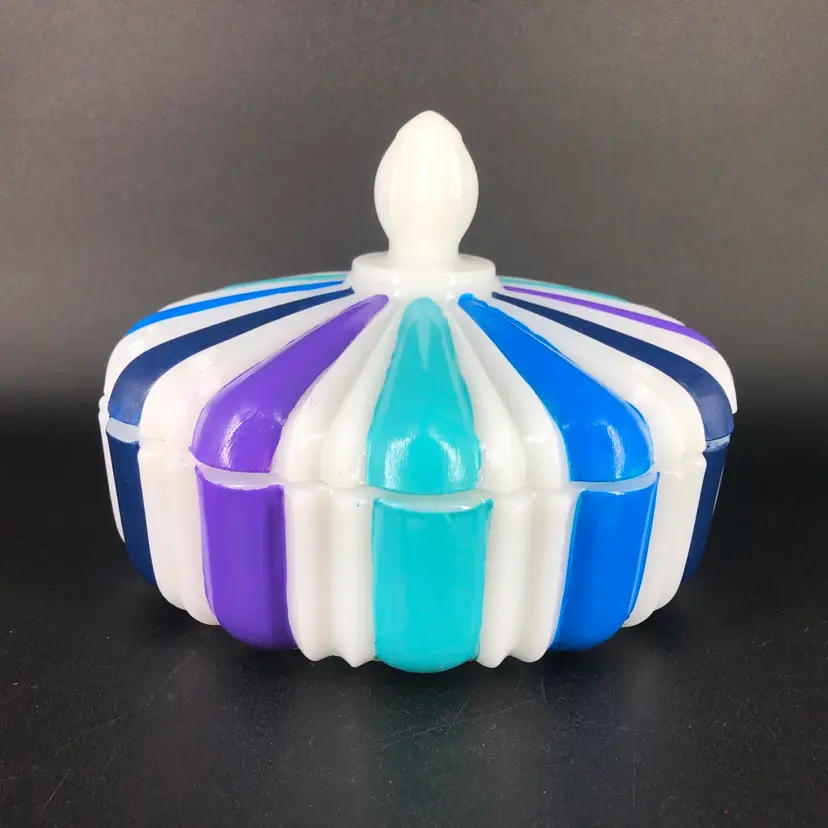 Vintage Hand-Painted Anchor Hocking Milk Glass Trinket Dish with Lid