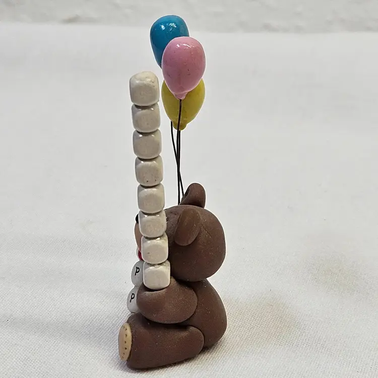 Vintage Miniature Bear Polymer Clay Happy Birthday Greeting