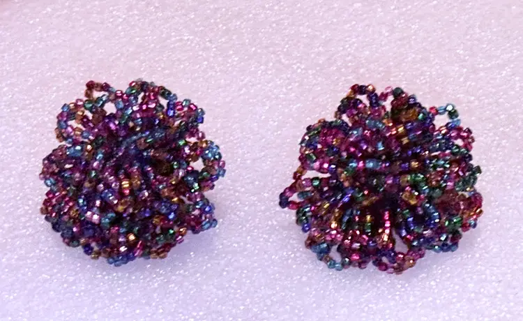 Vintage Seed Bead Tasselled Clip On Earrings