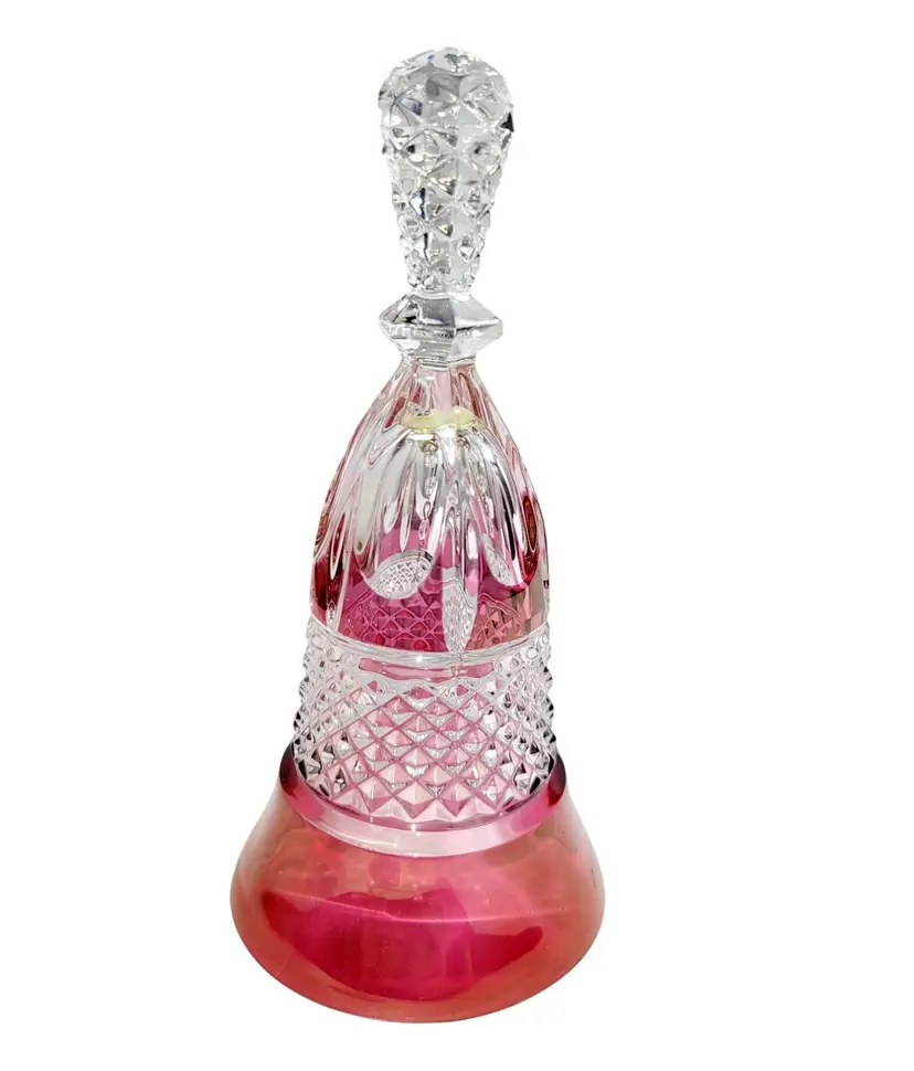 Vintage Cut to Clear Lead Crystal Bell 1970s West Germany Ruby Glass 6"