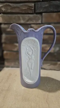 Art Nouveau Porcelain Pitcher Purple And White Cameo Dancing Lady Setco Craft