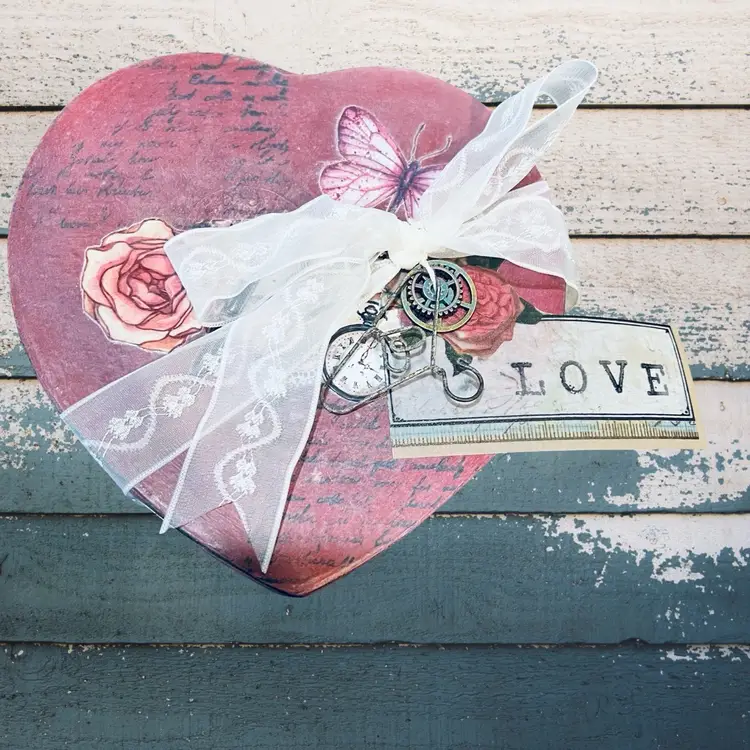 Made By Me Wood Box Valentines Heart Upcycled Hand Painted Love Decor Tabletop Red Romantic Rustic Boho Cottagecore