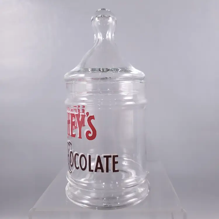 Vintage HERSHEY'S CHOCOLATE Anchor Hocking Clear Glass Advertising CANDY JAR